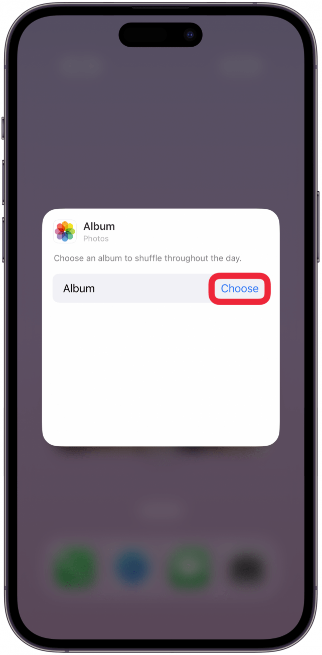 Now, to choose the album, tap the new widget. Tap Choose.